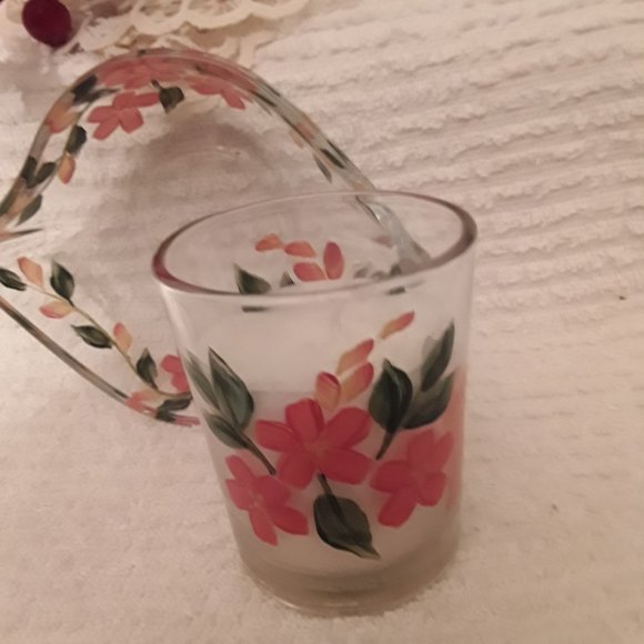 Hand Painted Glass Votive Candle Holder with Saucer - Never Used - Picture 5 of 5